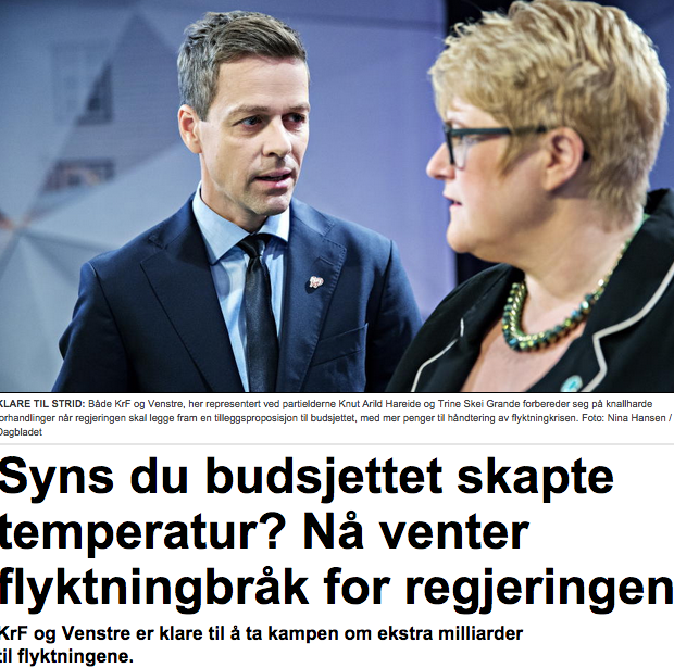 Skal KrF og Venstre fortsette å tenke mer på selv selv og mindre på landet? (Faksimile fra Dagbladet)